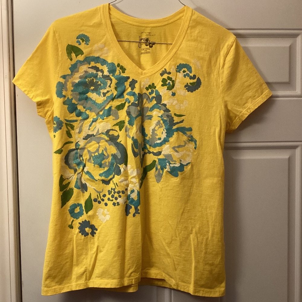 Women’s Hanes JMS Just My Size Flower Sparkly Short Sleeve Tee Shirt 1X